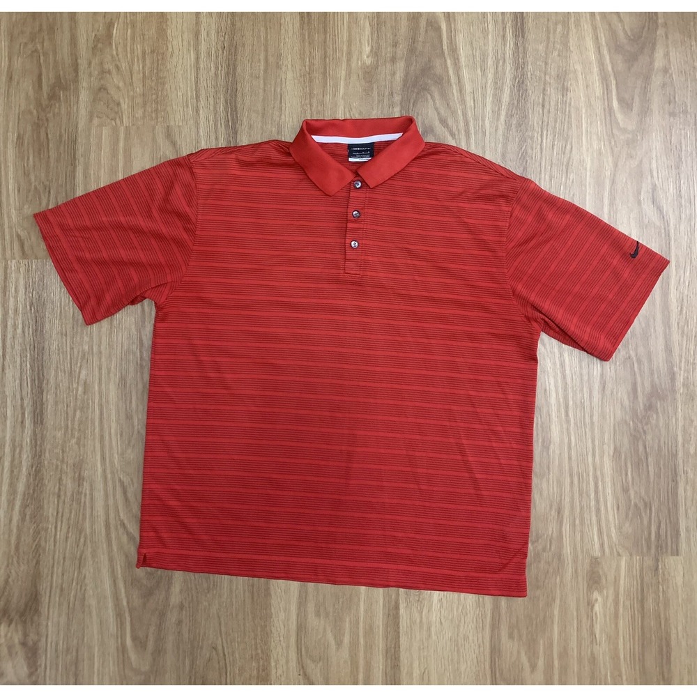 Nike Golf DriFit Red/Black Striped Mens Short Sleeve Polo Shirt Size Large